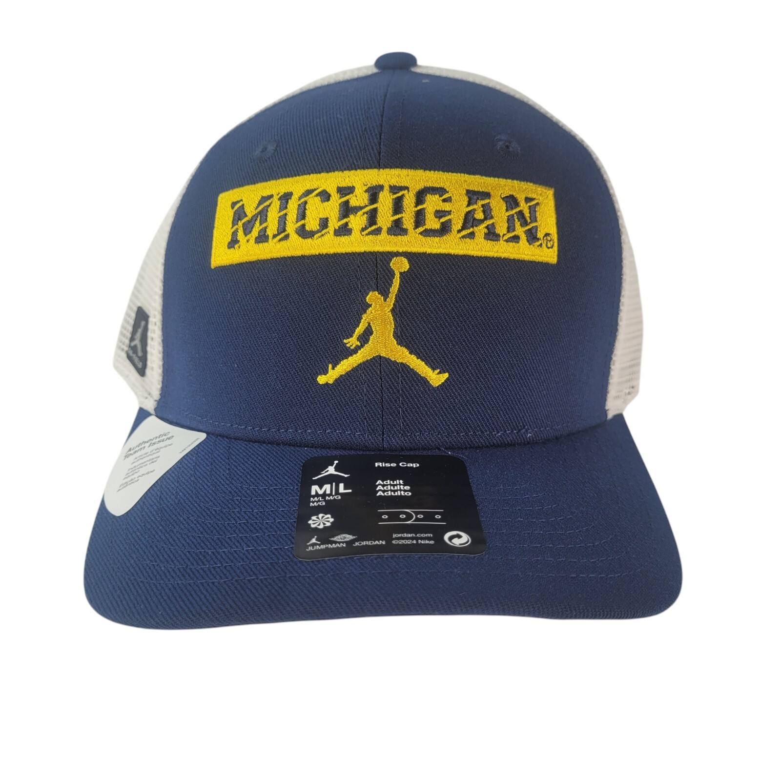Jordan Michigan Wolverines Trucker Farmer M/L Adjustable Hat - Navy/White