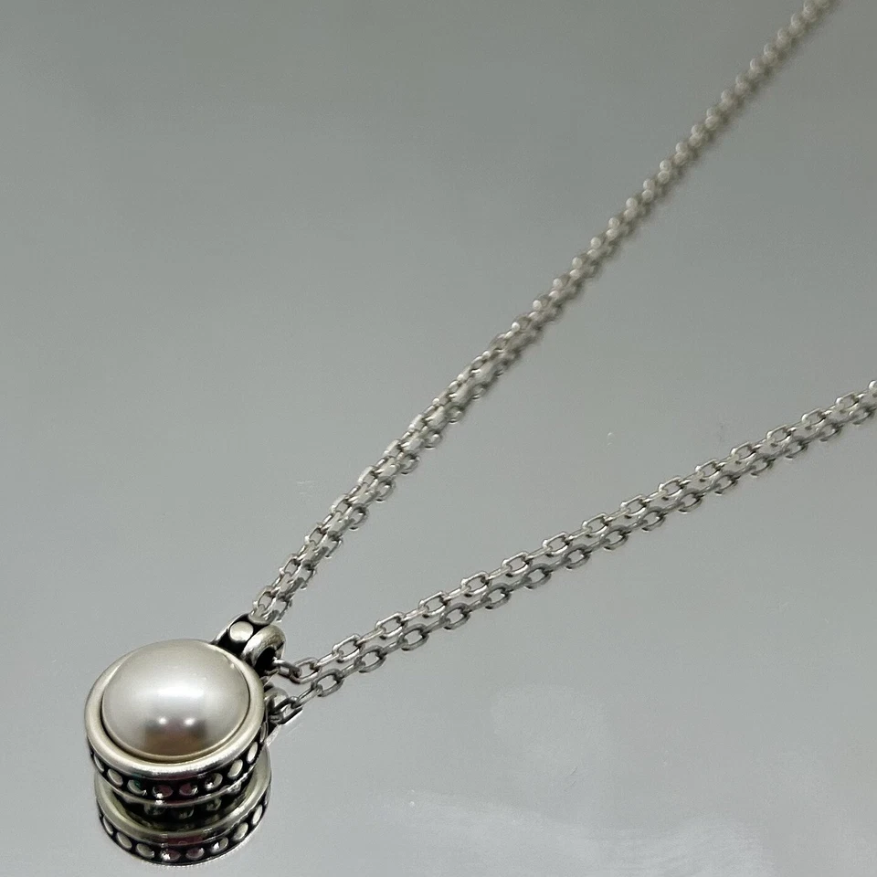 Brighton Silver Pearl Pebble Dot Round Reversible Pendant Short Necklace New