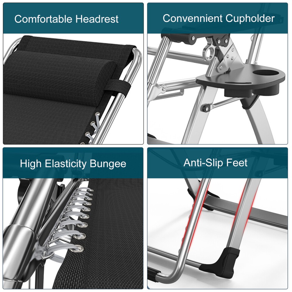 Patio Lounge Chair Chaise Bed Adjustable Beach Reclining Positions with