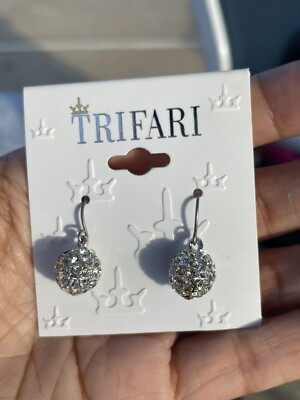Vintage Crown Trifari  Rhinestone Earrings  Deco Ball Dangling