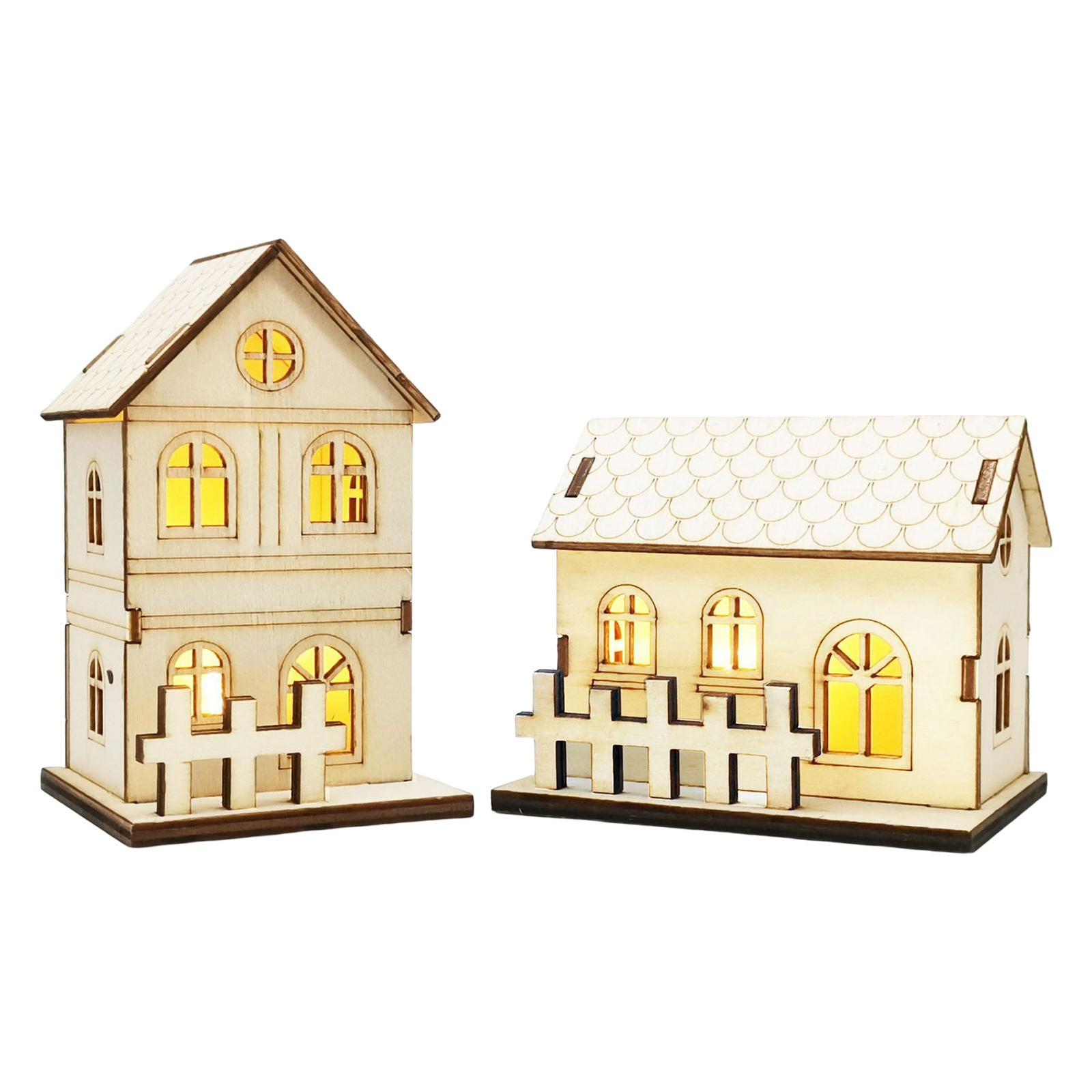 Mini LED Wooden Christmas House Decoration with Lights - Festive Holiday Decor