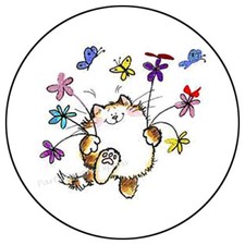 CAT WITH FLOWERS ENVELOPE SEALS LABELS STICKERS PARTY FAVORS