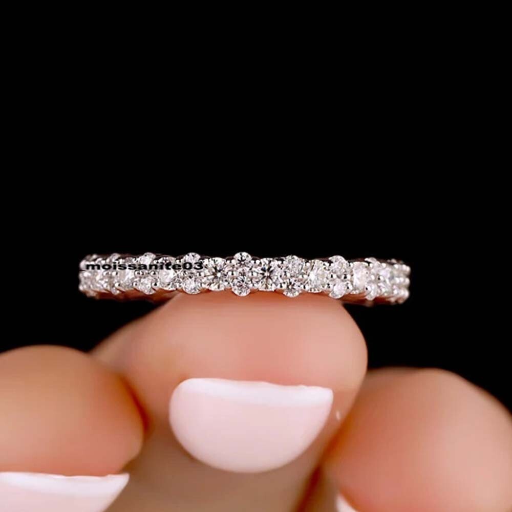 Moissanite Wedding Band Engagement Ring 1.20 Ct Round 14k White Gold Plated-image