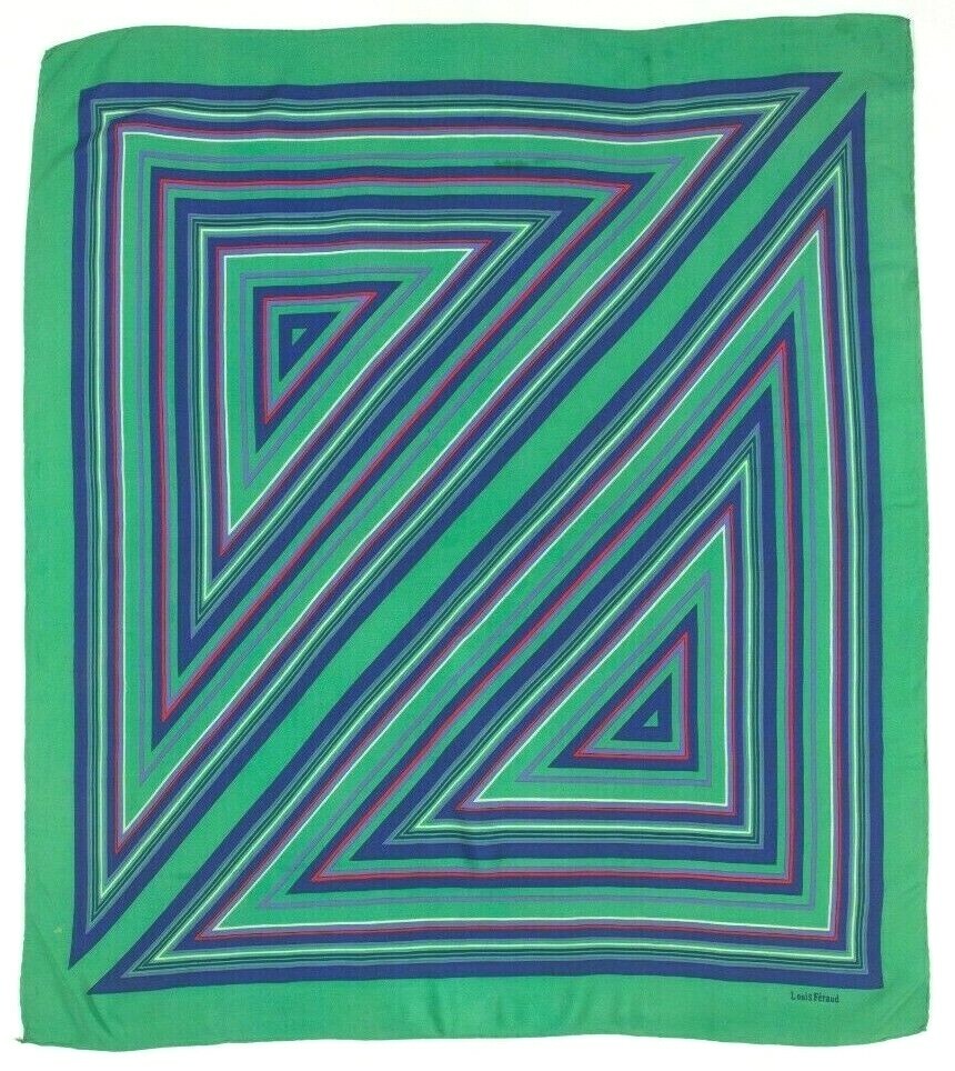 Foulard Vintage Louis Féraud En Soie - Motif Géométrique Multicolore - Occasion Bon état