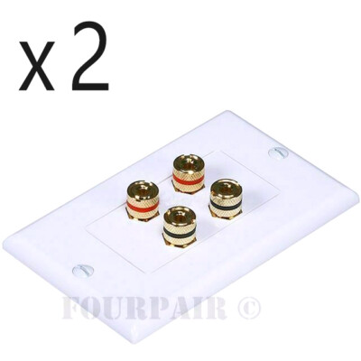 2 Pack - 2 Speaker 4 Binding Post Banana Jack Audio Wall Plate Face Plate White