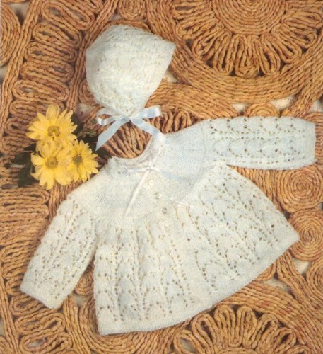 Strickanleitung Kopie 1287.   Baby Mütze & Strickjacke.  17-19 inch chest.  QK