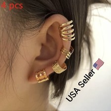 New 4pc Gold Silver Color Metal Ear Cuff Non-Piercing Ear Clips Earrings Jewelry