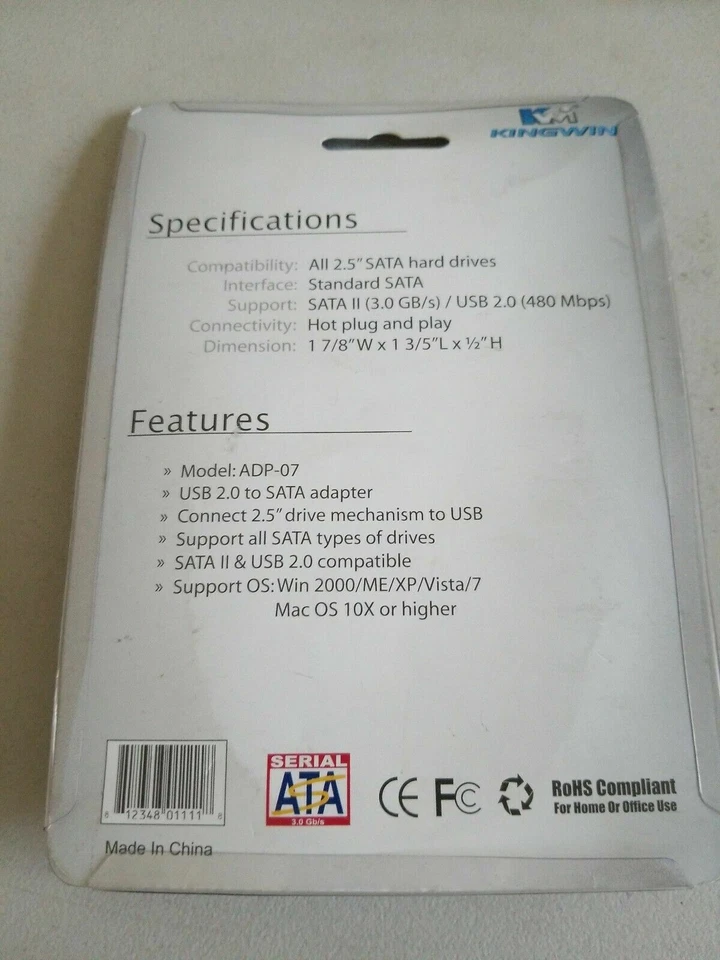 Kingwin ADP-07 USB to SATA Adapter 2.0 ssd & sata hard drive new w/ not the orig - Image 4 of 4