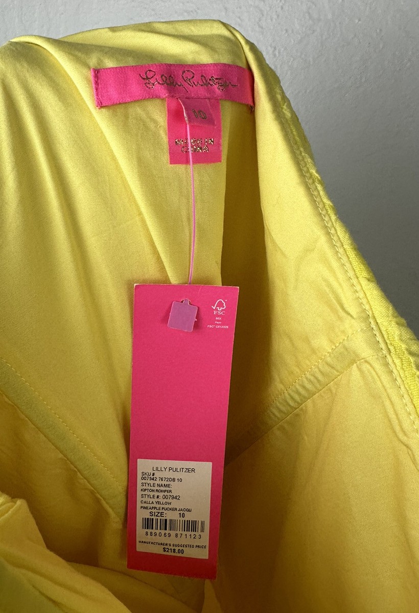 NWT Lilly Pulitzer Kipton Romper Calla Yellow Pineapple Pucker
