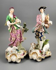 Rare Chelsea Gold Anchor Pair Porcelain Figures, Shepherds c.1760