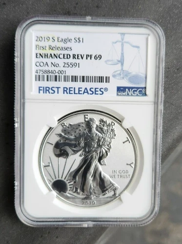 2019 s enhanced reverse proof silver American eagle (19XE) COA 25591 NGC PF 69