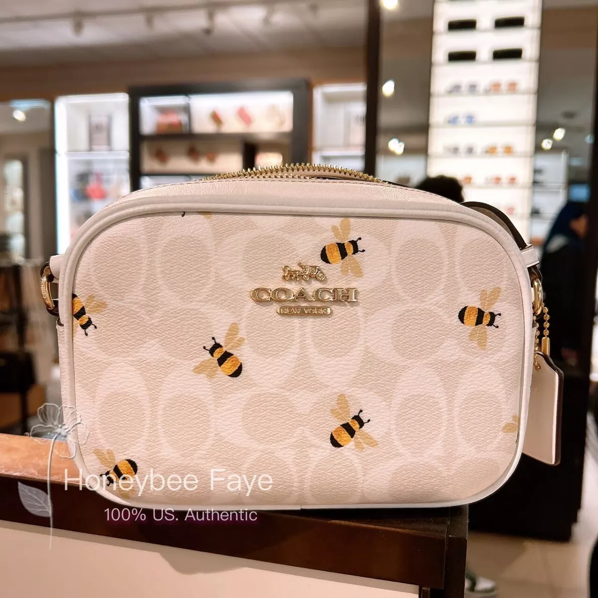 Coach mini camera bag in signature canvas with bee print ...