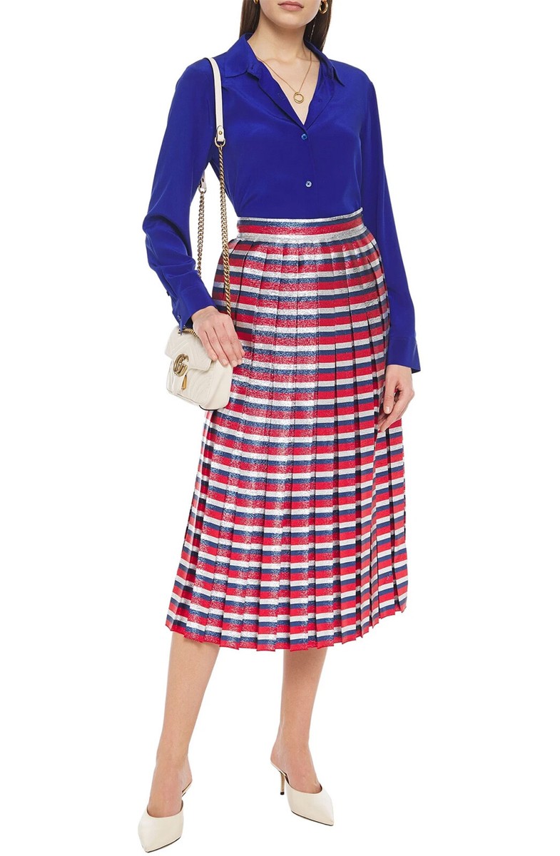 GUCCI★素敵！PLEATED LLIC STRIPED MIDI SYLVIE WEB SKIRT GUCCI SKIRT PLEATED METALLIC STRIPED SILK BLEND MIDI SYLVIE