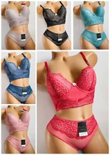 Lot 3 Pack LONG LINE BRAS BRALET Lace Trim Gentle Push ups Bra 8 hooks J40 34-40