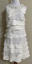 SL Fashions size 10 cream sleeveless ruffle sheath dress womens