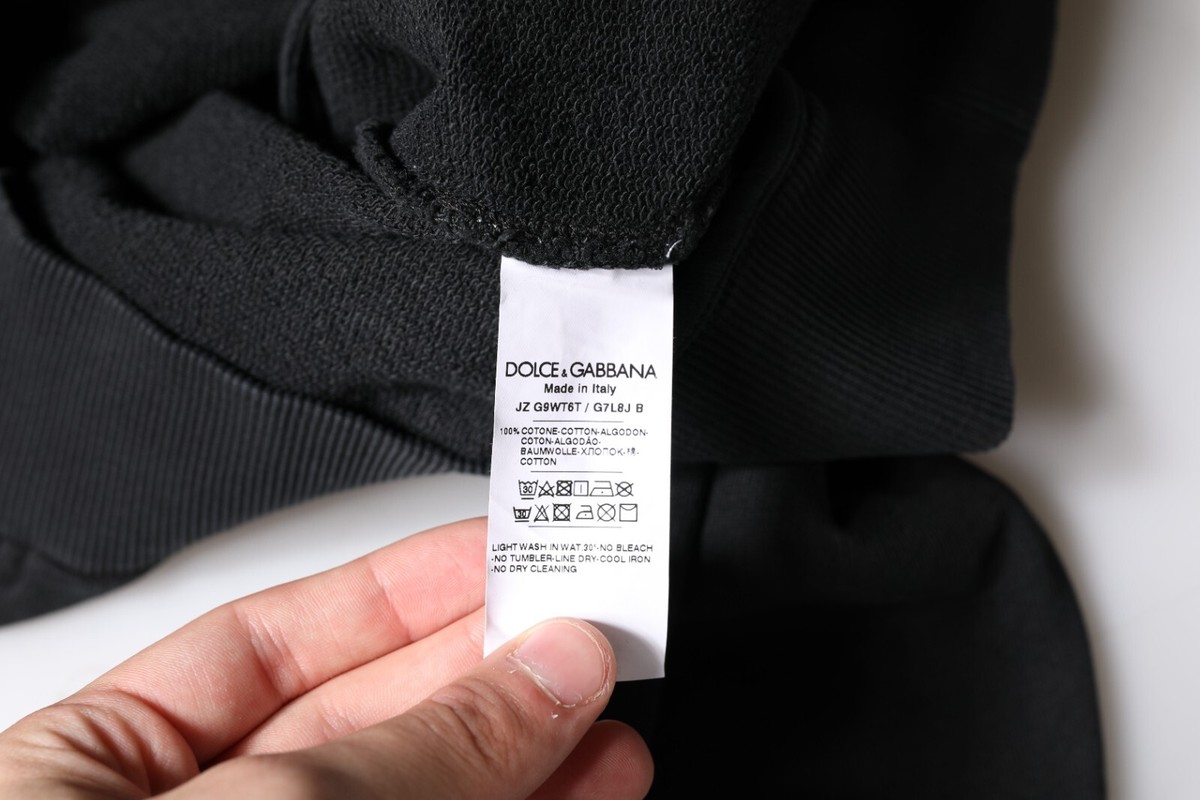 DOLCE & GABBANA Sweater Black Logo Plaque Hooded Full Zip IT44