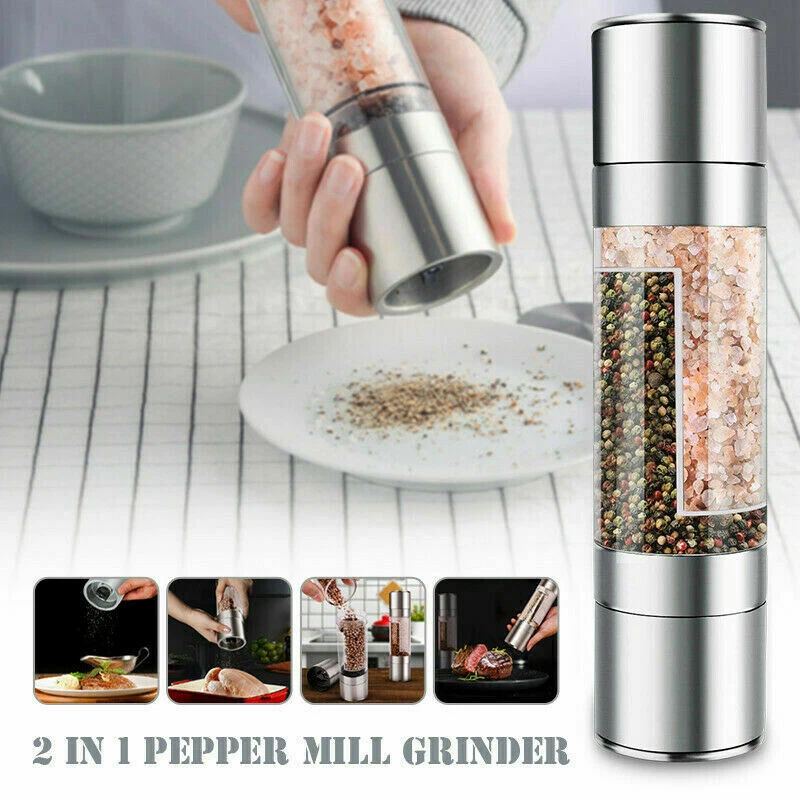 2 in 1 Stainless Steel Salt & Pepper Mill Herb & Spice Grinder Hand Shaker Set
Opens in a new window