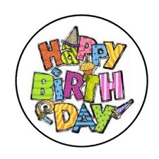 48 HAPPY BIRTHDAY PARTY ENVELOPE SEALS LABELS STICKERS 1.2" ROUND