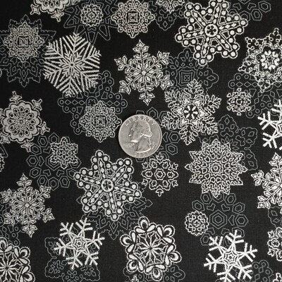 Robert Kaufman Holiday Flourish Onyx Silver Snowflakes Cotton Fabric Christmas