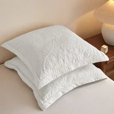 100% Cotton Embroidered Quilted Pillow Shams Set of 2, 26"x26" Euro Size