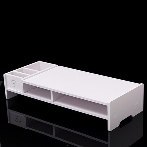Computer Desktop Storage Rack Office Wooden Monitor Stand Two Tier Organizer - Photo 3/4