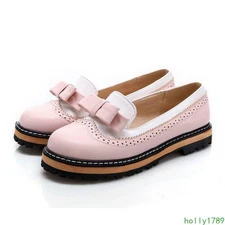 Bowknot Women's Sweet Shoes Two Tone Vintage Brogue Wing Flat Wing Tip Mary Jane