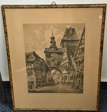 Etching St. Markus Tower in Rothenburg ob der Tauber by Karl Schulz 1884 - 1945
