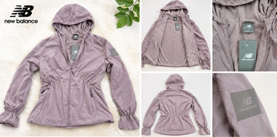 New Balance Women's Hooded Fleece-Lined Zip Windbreaker Jacket Pockets M Purple