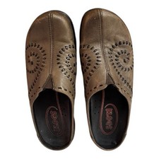 Klogs F7 Brown greenish Leather slip on platform mules shoes clogs sz 7