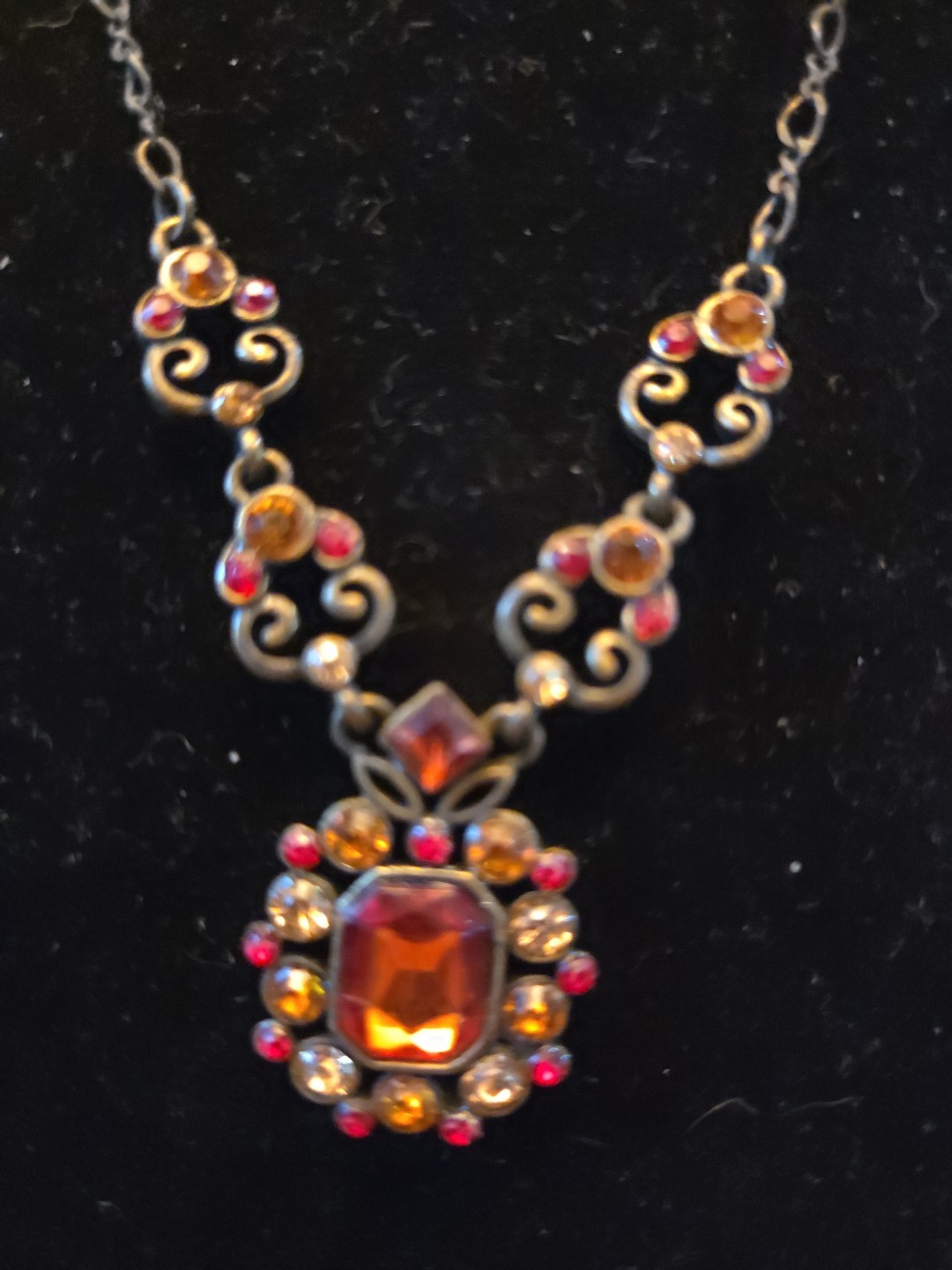 Orange Rhinestone Statement Chunky Chain Necklace - image 1