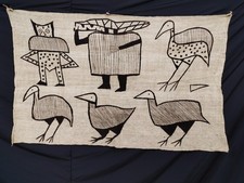 Vintage African Korhogo Mud Cloth Textile – Hand-Painted Ivory Coast Wall Art