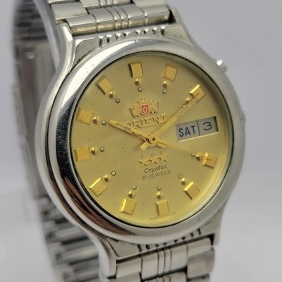 Orient Crystal Tri-Star Day/Date Automatic Vintage Men s Watch