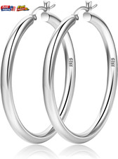 4mm Thick Gold Hoop Earrings - 925 Sterling Silver Post Hollow Tube Hoops