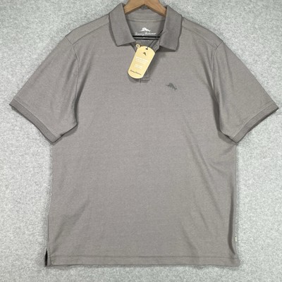 Tommy Bahama Polo Shirt M Gray Bala Shark Lightweight Stretch Beach Golf