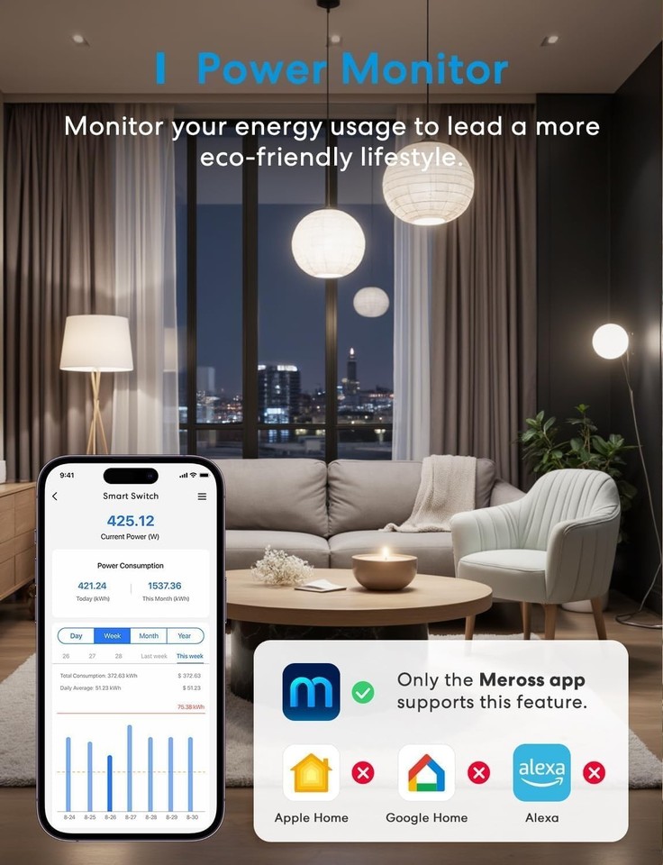 Relay Switching Module Meross Matter Smart Switch, In-Wall Relay Module with Energy Monitor ...