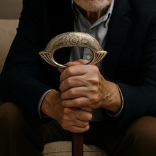 Vintage Brass Floral Handle Victorian Walking Cane Wooden Stick For Grandfather