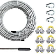 1/4 Steel Cable 50 Ft Wire Rope 1/4 Inch Aircraft Cable 7x19 Strands Clips