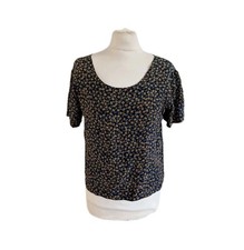 Vintage Jean Muir Womens Black Patterned Back Buttoned Silk Cropped Top. UK 10.