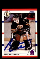 Signed Hockey Card Auto Reggie Lemelin 1990-91 Score American #159 Boston Bruins