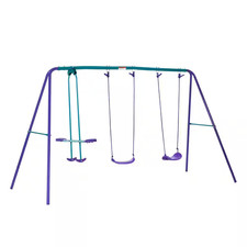 Outdoor Heavy-Duty A-Frame Metal Swing Set with Glider, 2 Adjustable Swing Seats