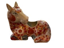 Statuina vaso blu vaso fioriera cavallo porcellana cinese antica vintage marcata 