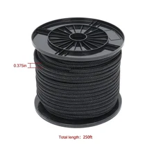 Abrasion Resistance Multipurpose 3/8 Inch 250ft Black Nylon Solid Braid Rope