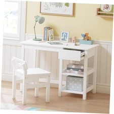 Kids Desk and Chair Set, Kids Study Desk with Drawer and Shelves, Children
