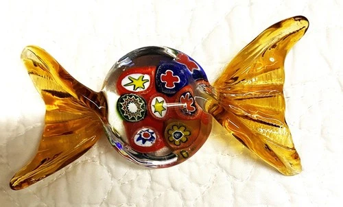Vintage Italian Murano Millefiori Art Glass Wrapped Christmas Candy Piece 2 3/4"