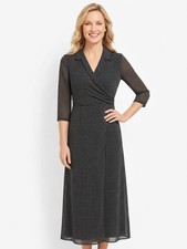 Talbots Petite Maxi Dress Size 2 Black Surplice Side Zip Chiffon Lined Ruched