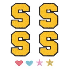 4pcs Iron on Letter Patch Chenille Letter Patches Alphabet Stickers, Yellow, S