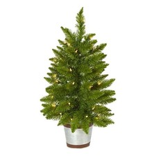 Nearly Natural 2ft Providence Pine Christmas Tree in Planter w/ 35 Lights
