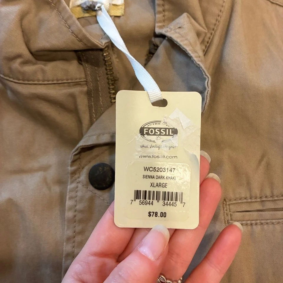 Nuevo con etiquetas Chaleco utilitario Fossil para mujer Sienna caqui oscuro 100 % algodón talla XL Foto 2 de 4