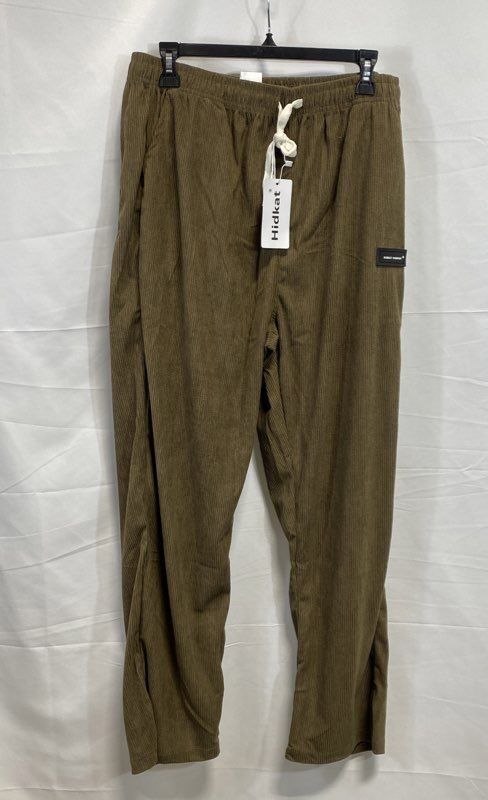 Hidkat Fashion Men's Brown Corduroy Pants Drawstring Elastic Waist NWT Sz L