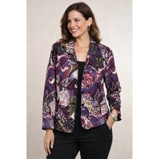 Chico's Embellished Jacket Size 1 L Floral Velvet Look Blazer Vibrant Colors
